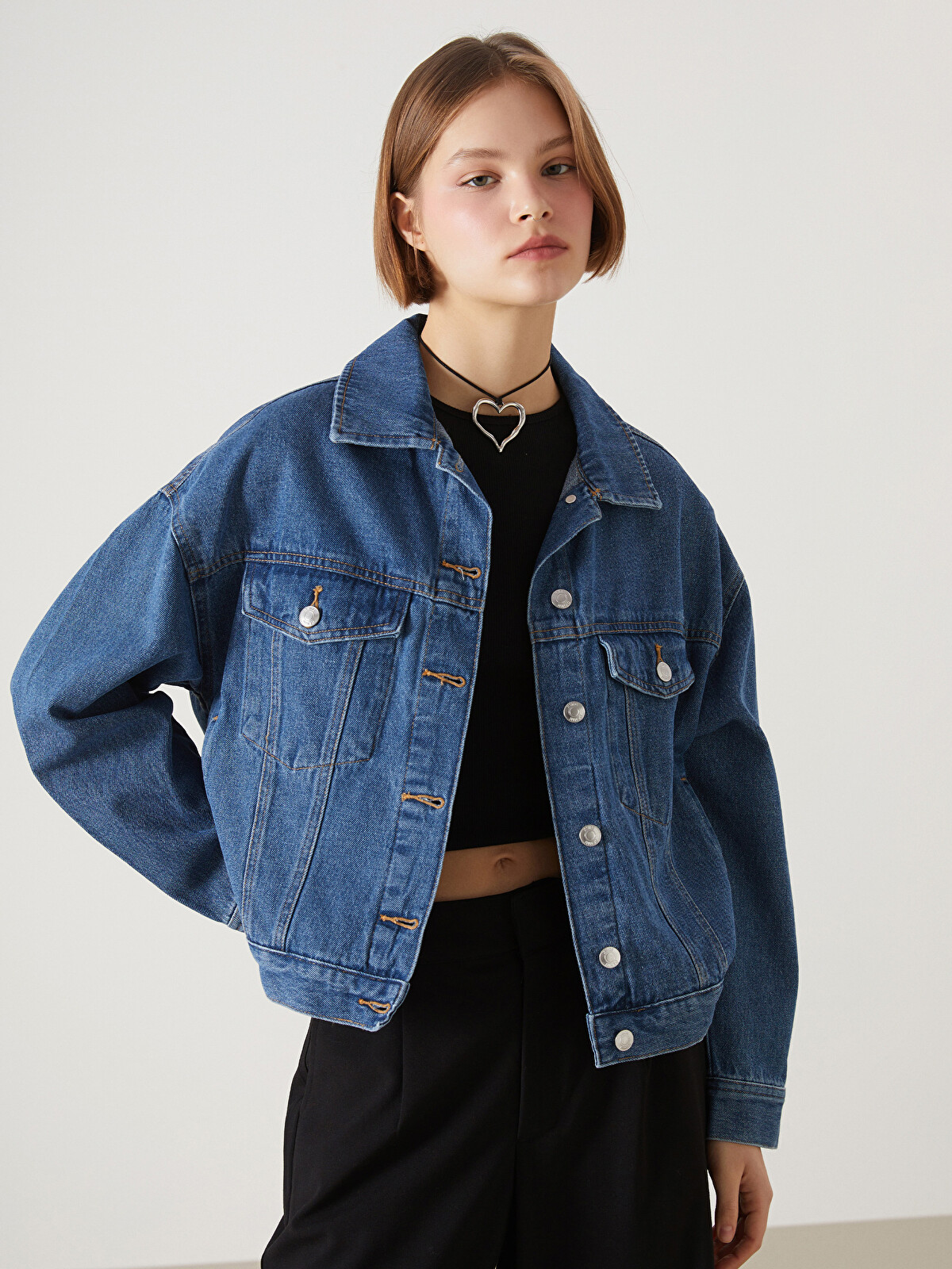 ゆき　0910 XSIDE Geacă din Denim pentru Femei cu Guler - S57612Z8-Q6L - LC