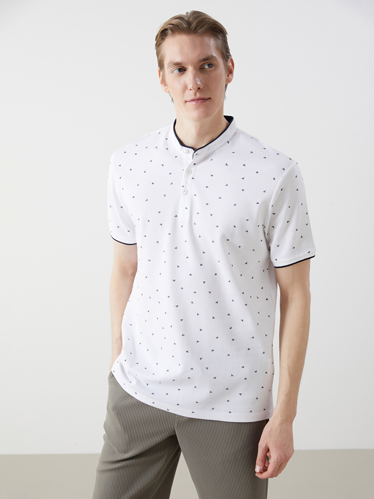 LCW Vision Grandad Collar Short Sleeve Patterned Men's T-Shirt