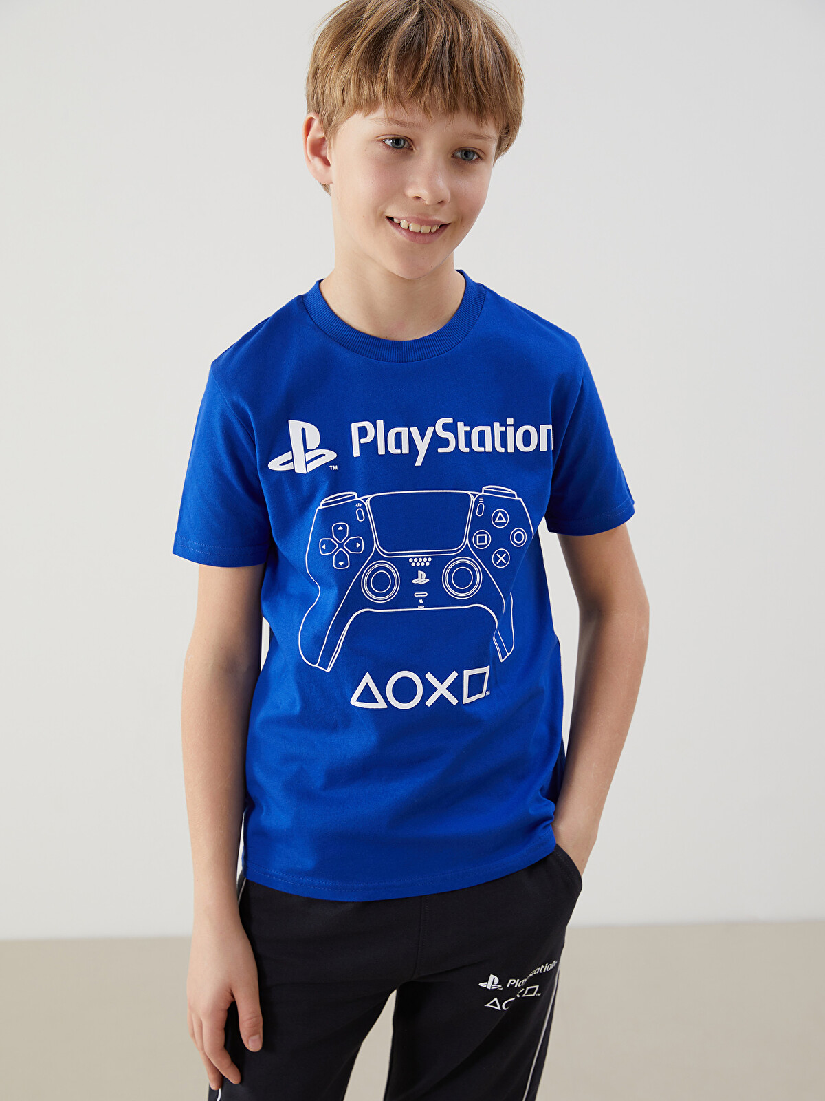 LCW Kids Mavi Bisiklet Yaka PlayStation Baskılı Erkek Çocuk Tişört