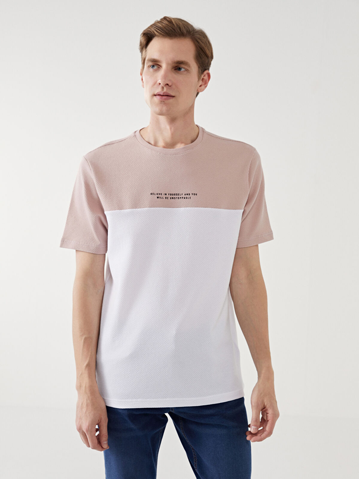 LCWAIKIKI Classic Crew Neck Short Sleeve Color Block Men's T