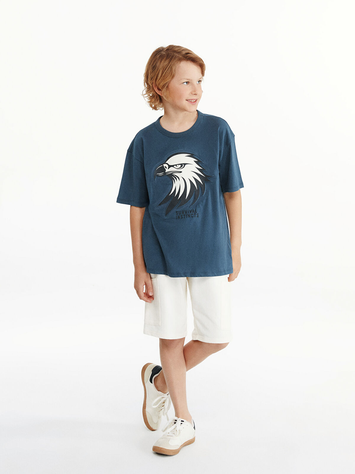 LCW Kids İndigo Bisiklet Yaka Baskılı Penye Erkek Çocuk Tişört