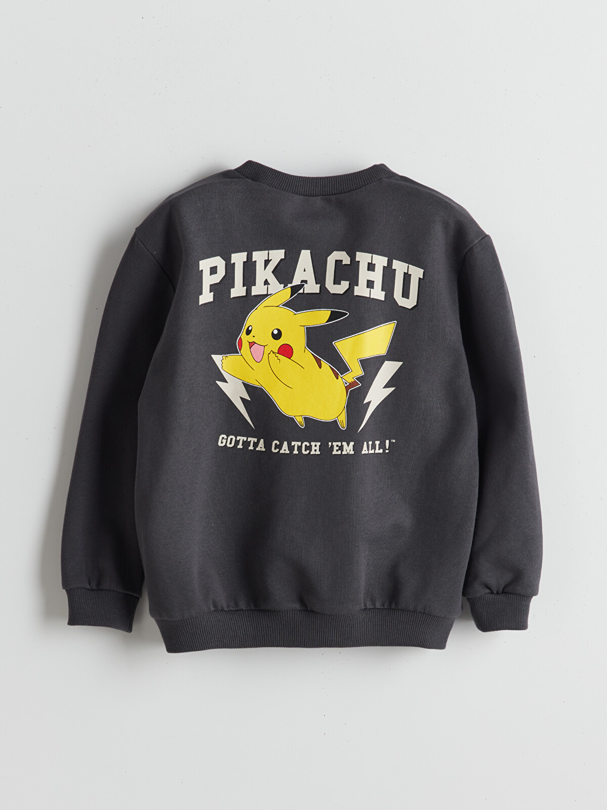 LCW Kids Antrasit Bisiklet Yaka Pikachu Baskılı Erkek Çocuk