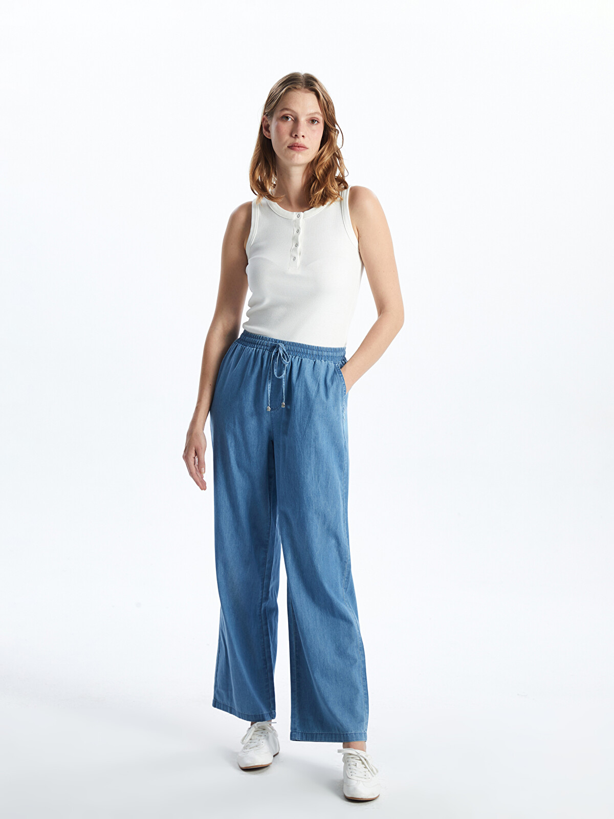 LCWAIKIKI Classic Beli Lastikli Loose Fit Kadın Jean Pantolon