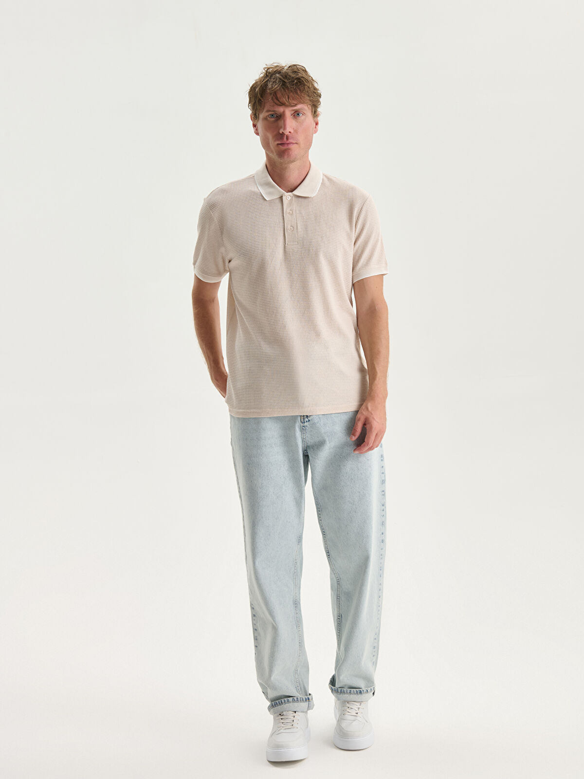 LCW Vision Polo Neck Short Sleeve Men's Textured T-Shirt