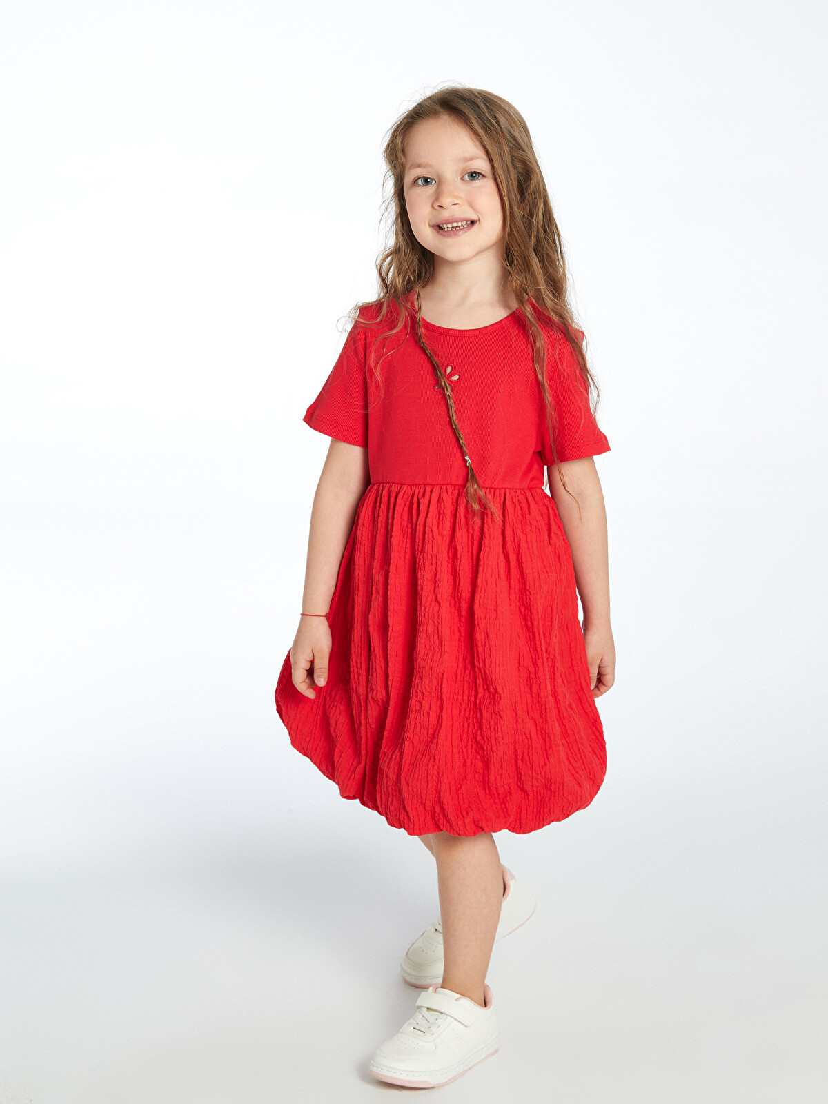 LCW Kids Embroidered Crinkle Gathered Girls' Dress - S5AC65Z1-GZX