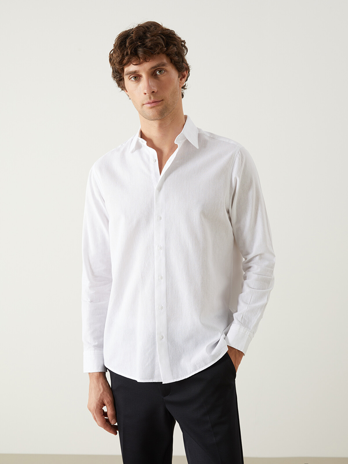 SOUTHBLUE Regular Fit Long Sleeve Linen Blend Men's Shirt