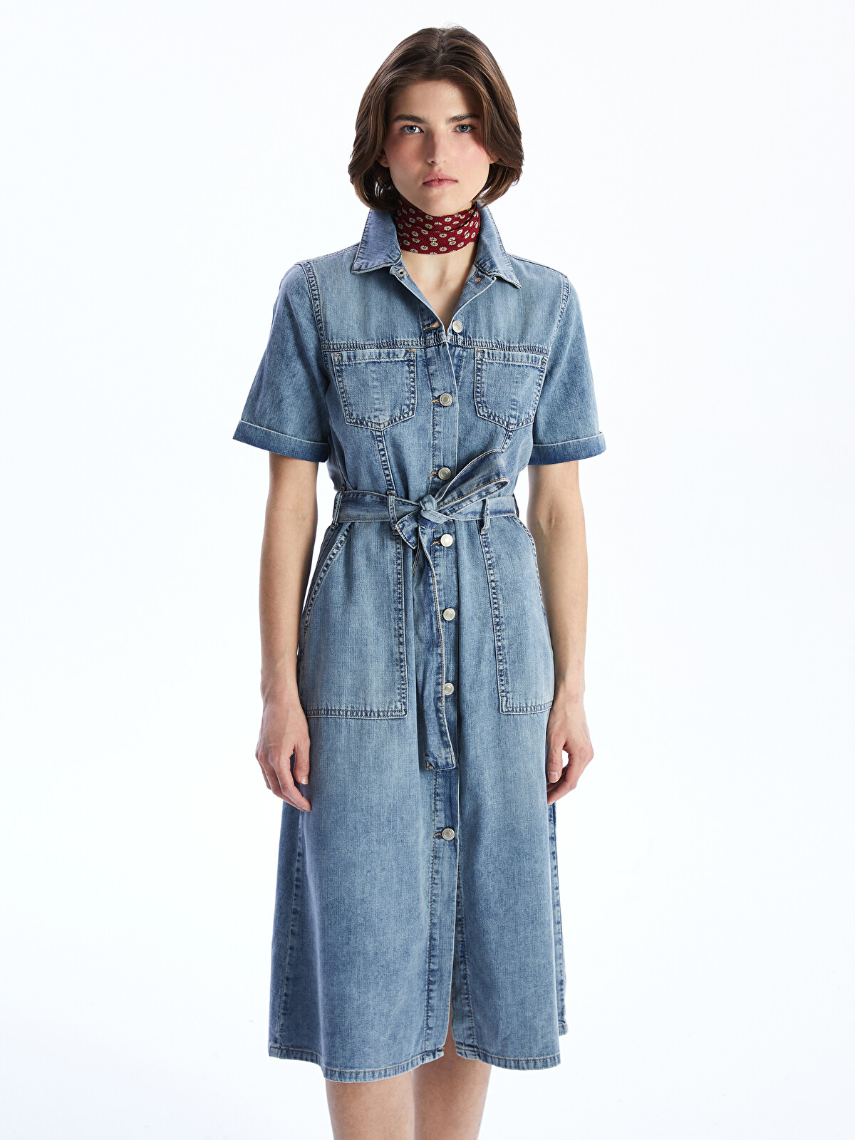 LCW Vision İndigo Gömlek Yaka Kadın Jean Elbise - S5AI90Z8-507 | LCW