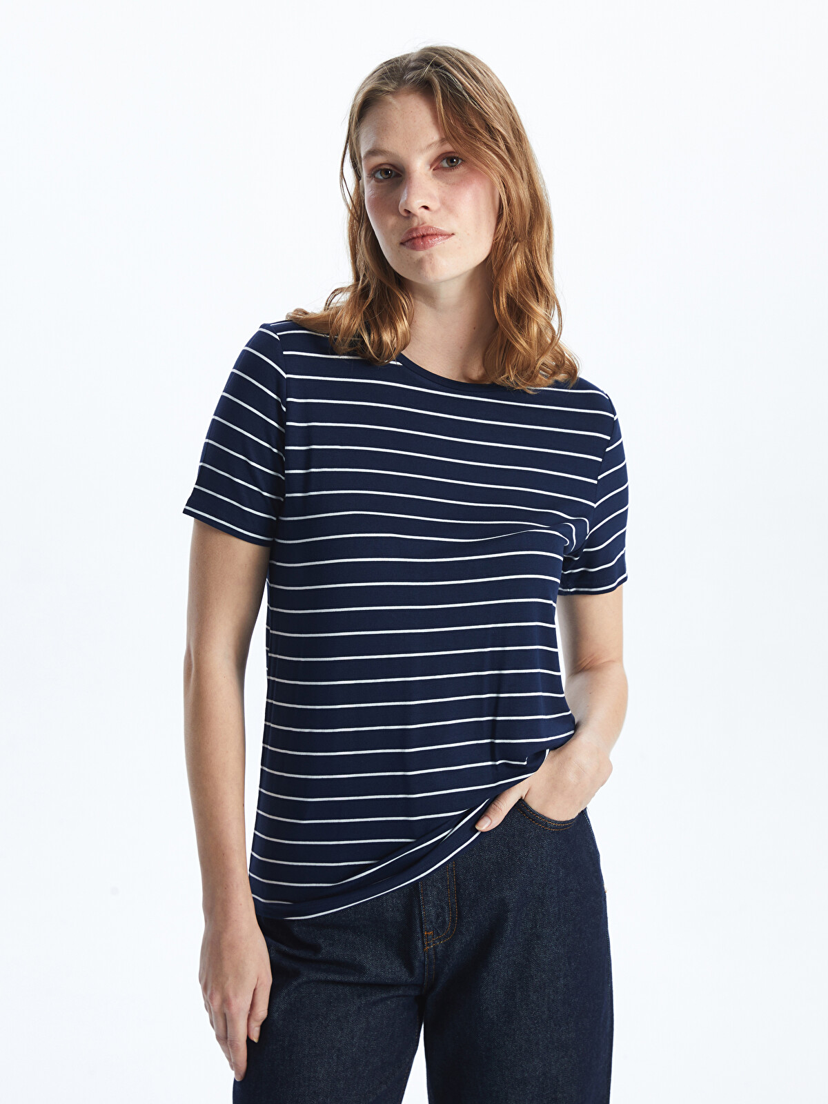 LCWAIKIKI Basic Crew Neck Striped Jersey Women's T-shirt