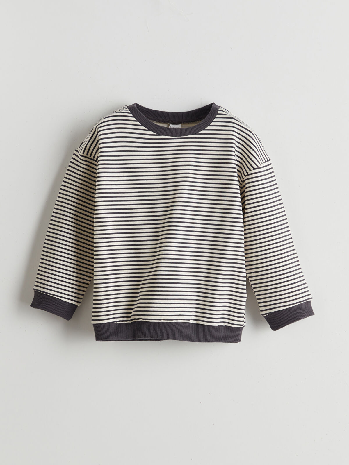 LCW baby Antrasit Bisiklet Yaka Çizgili Erkek Bebek Sweatshirt