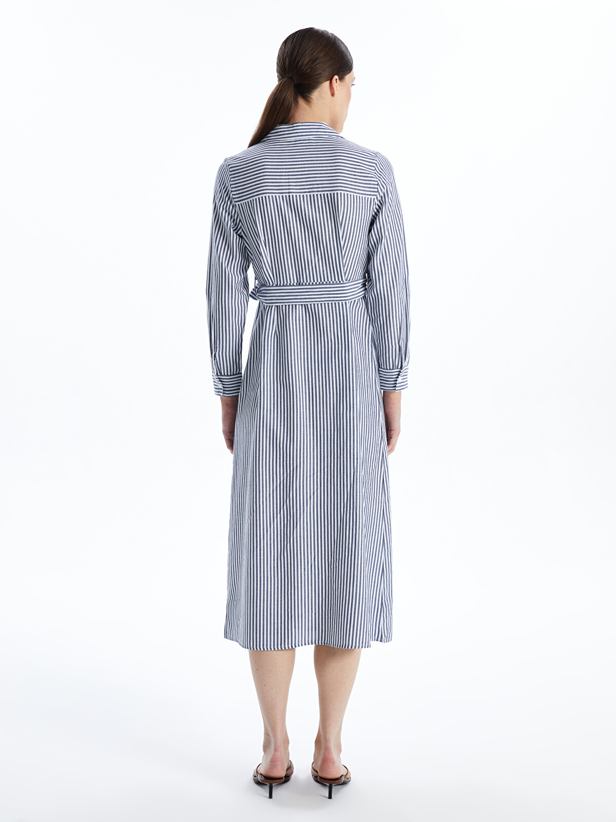 LCW Vision Striped Women's Midi Shirt Dress With Sash - S5BB11Z8