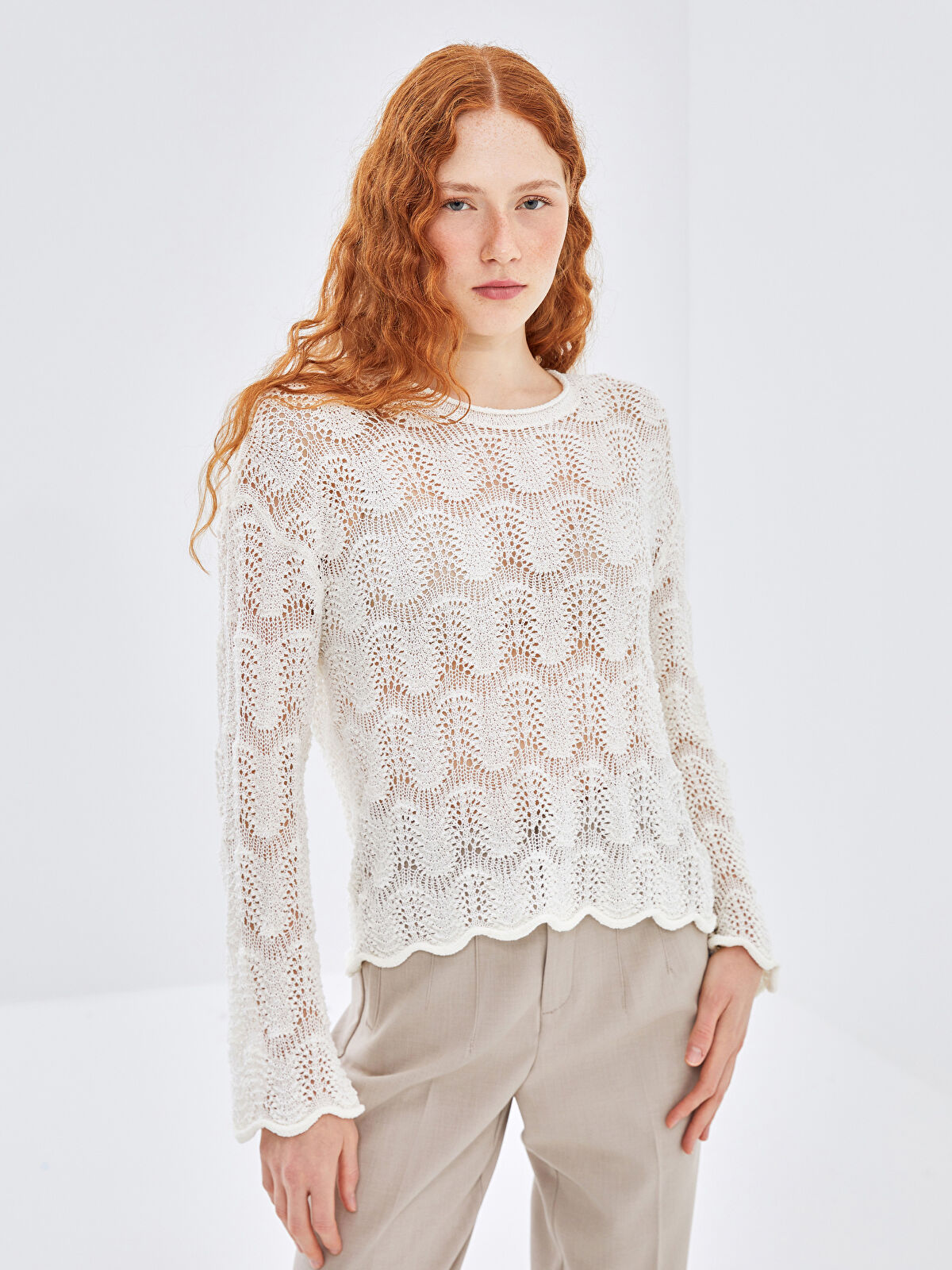 LCW Vision Crew Neck Hole-Knitted Women's Knitwear Sweater