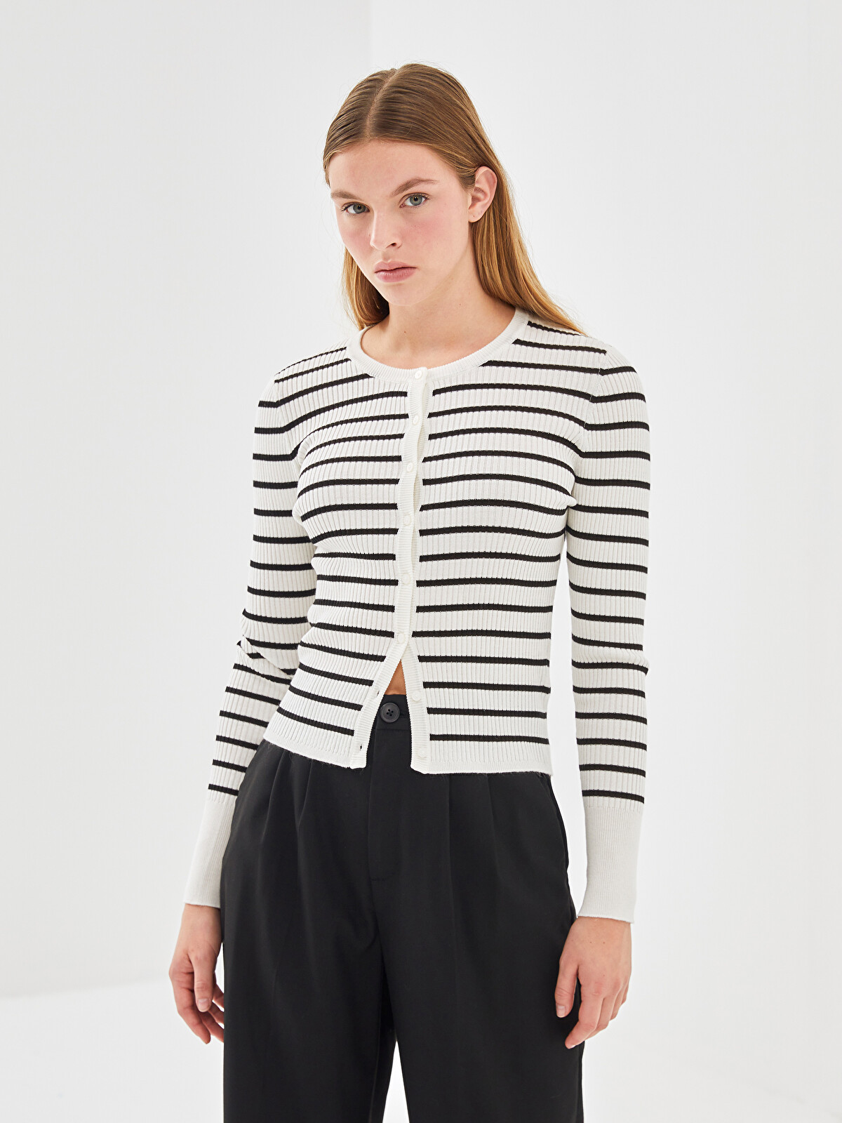 LCW Vision Crew Neck Ribbed Women's Cardigan - S5BD41Z8-R9J | LC