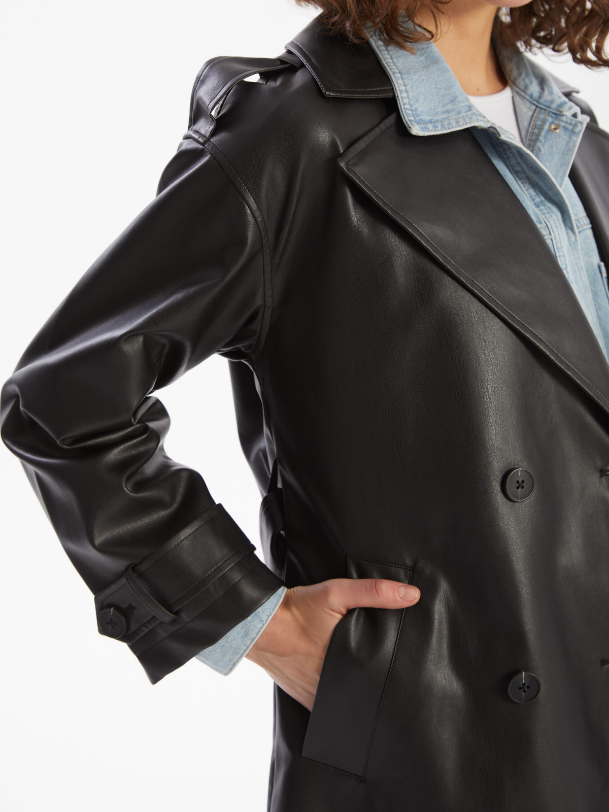 LCW Vision Notch Lapel Women's Faux Leather Trench Coat - S5BI07Z8