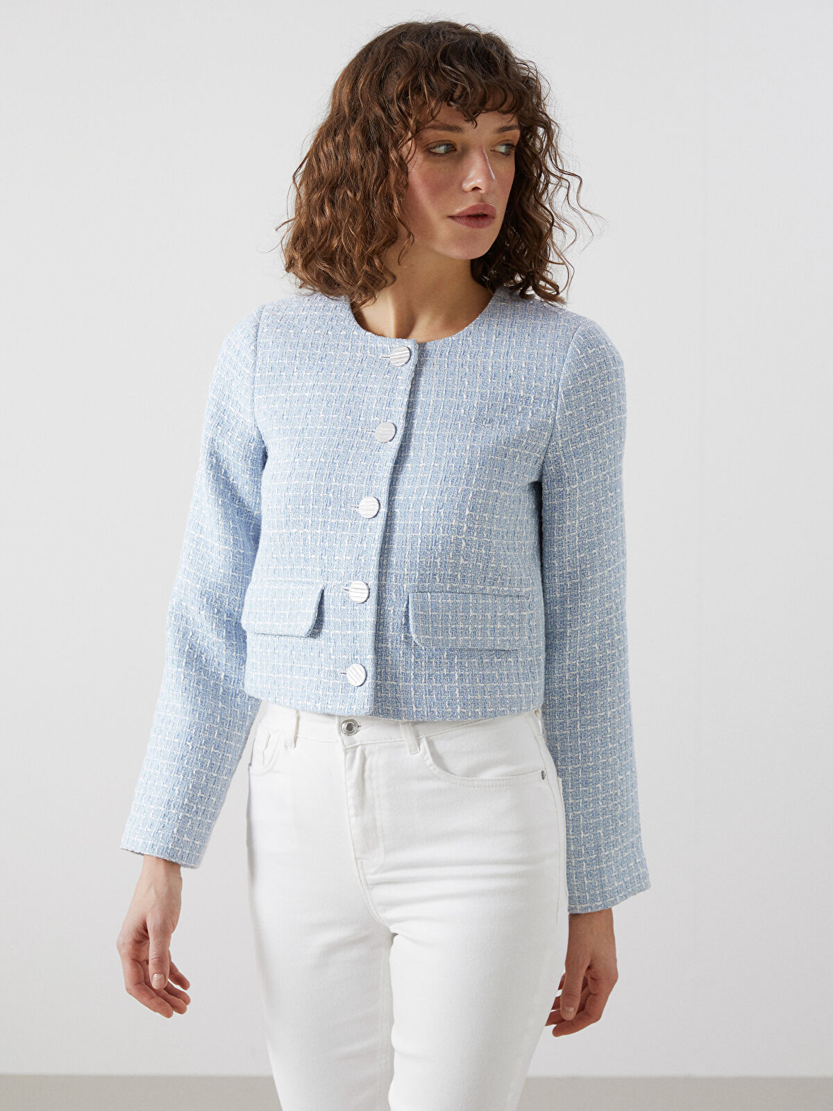 LCW Vision Crew Neck Textured Women's Tweed Jacket -S5BI51Z8