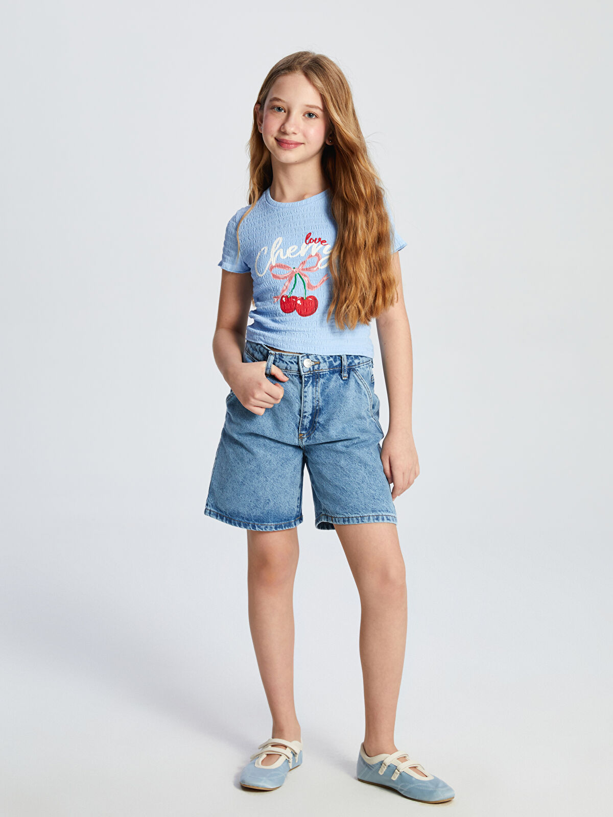 LCW Kids Beli Ayarlanabilir Lastikli Kız Çocuk Jean Şort