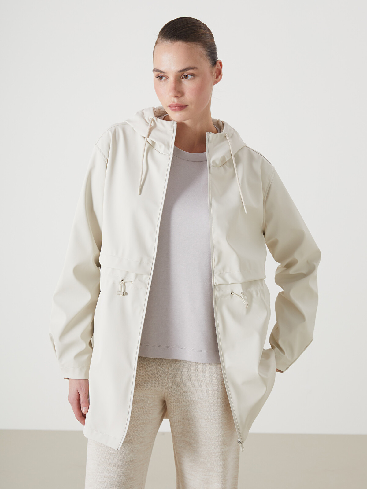 LCW Vision Hooded Faux Leather Women's Raincoat - S5BK99Z8-DXR