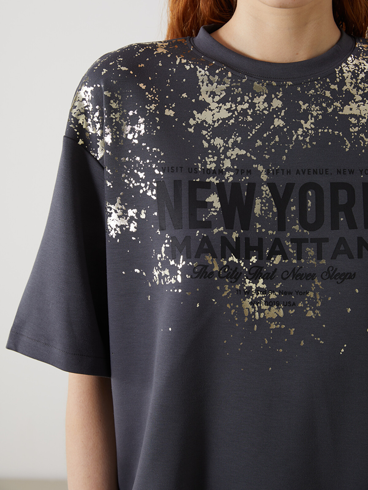 Sea New York VERA フットボールTシャツ XL チャコールグレー LCW Vision Crew Neck Manhattan Printed Women's T-shirt - S5BQ78Z8