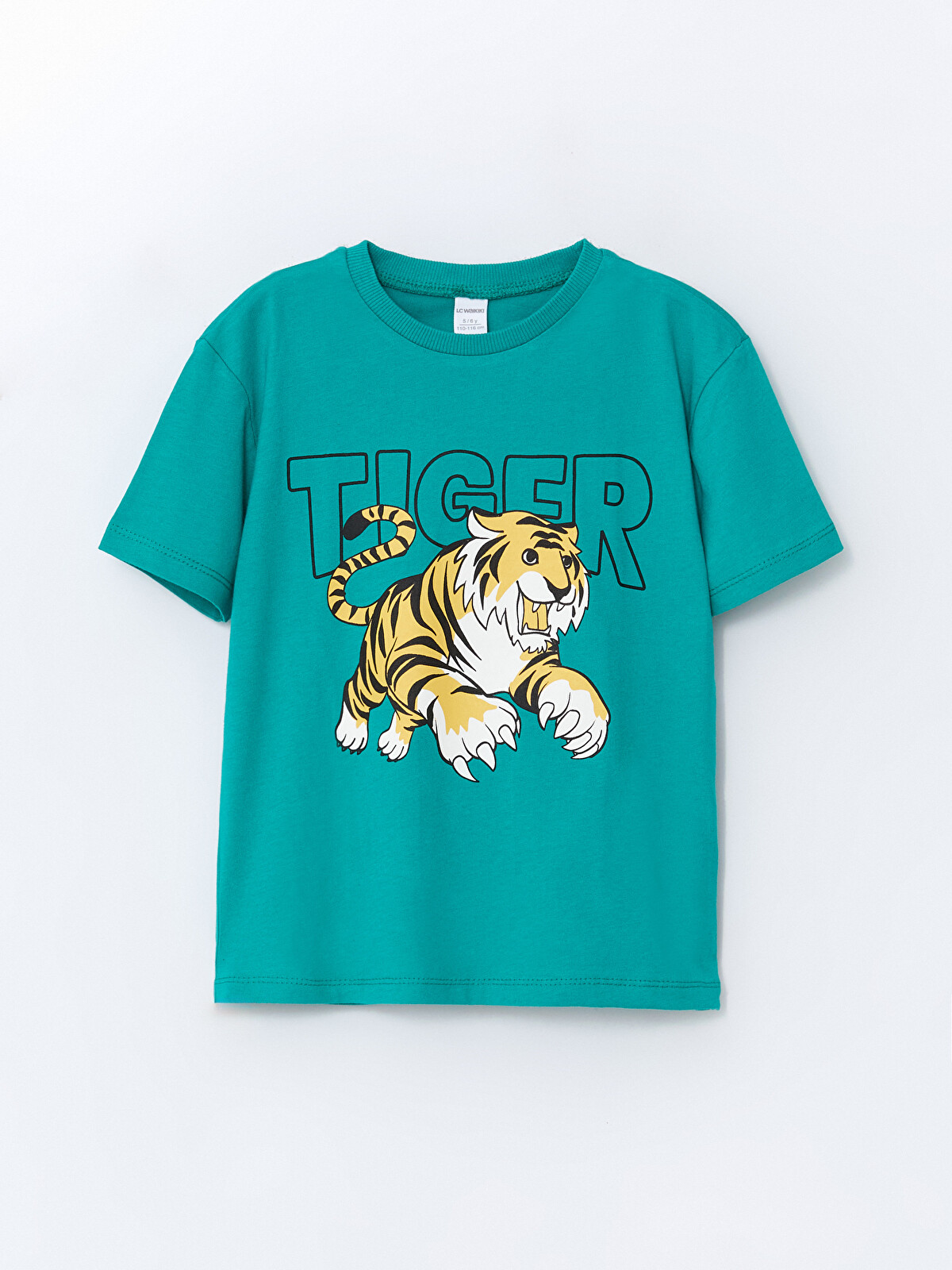 LCW Kids Yeşil Bisiklet Yaka Baskılı Penye Erkek Çocuk Tişört