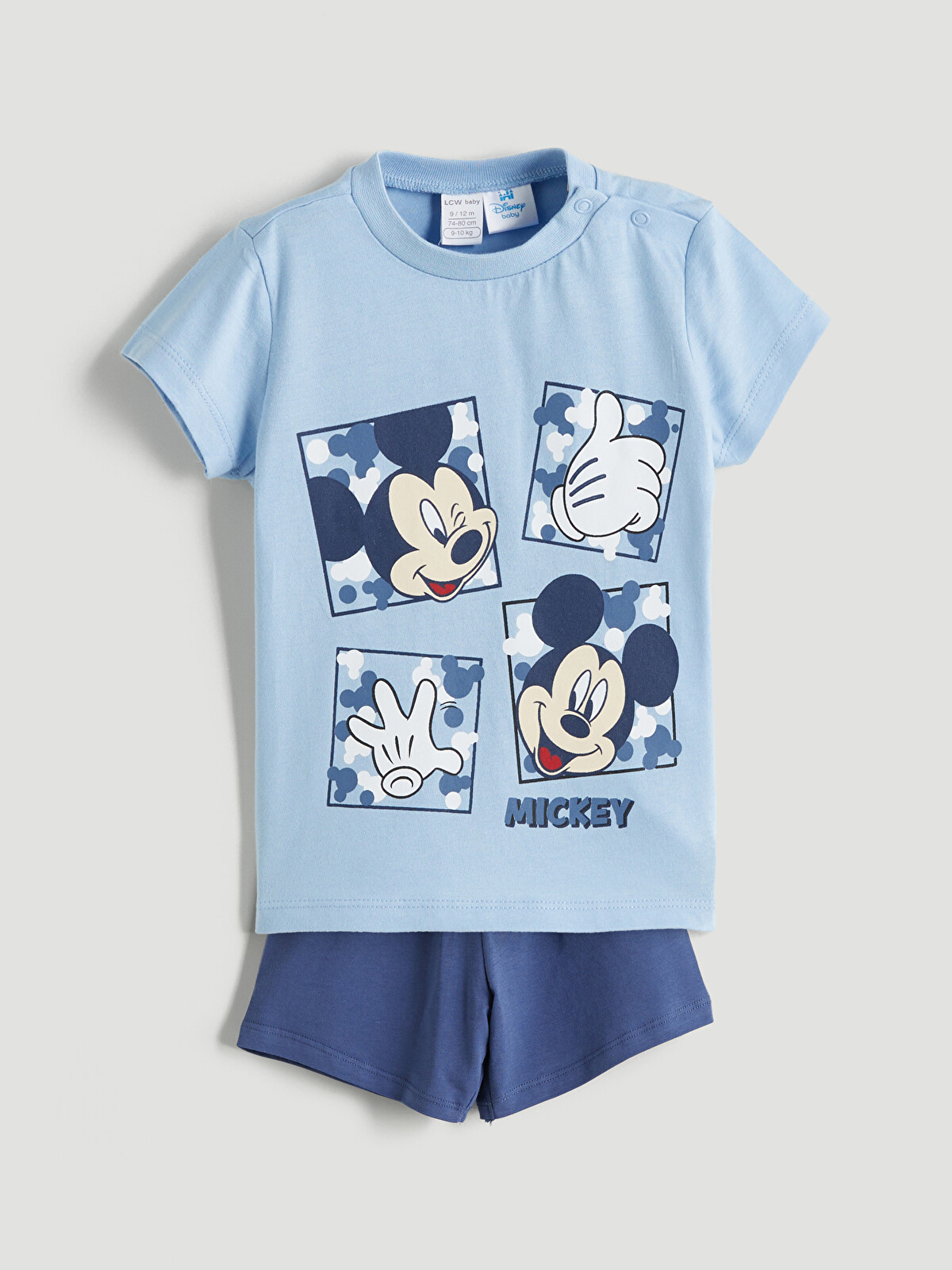 LCW baby Mavi Mickey Mouse Baskılı Erkek Bebek Şortlu Takım