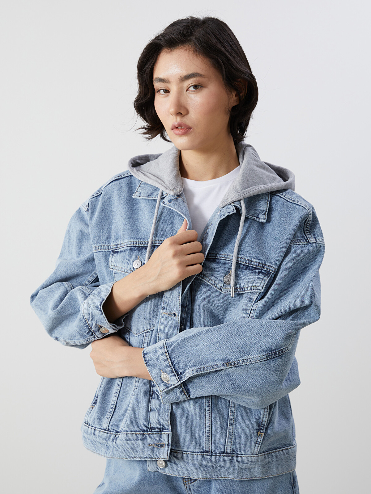 LCW Vision Kapüşonlu Oversize Kadın Jean Ceket - S5CO30Z8-311 | LC