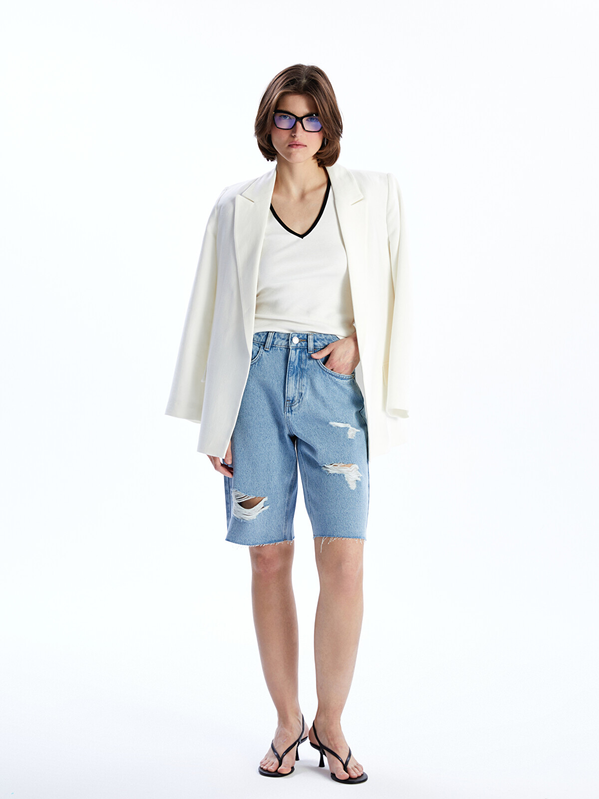 LCW Jeans Bermuda Fit Ripped Detail Women's Denim Shorts