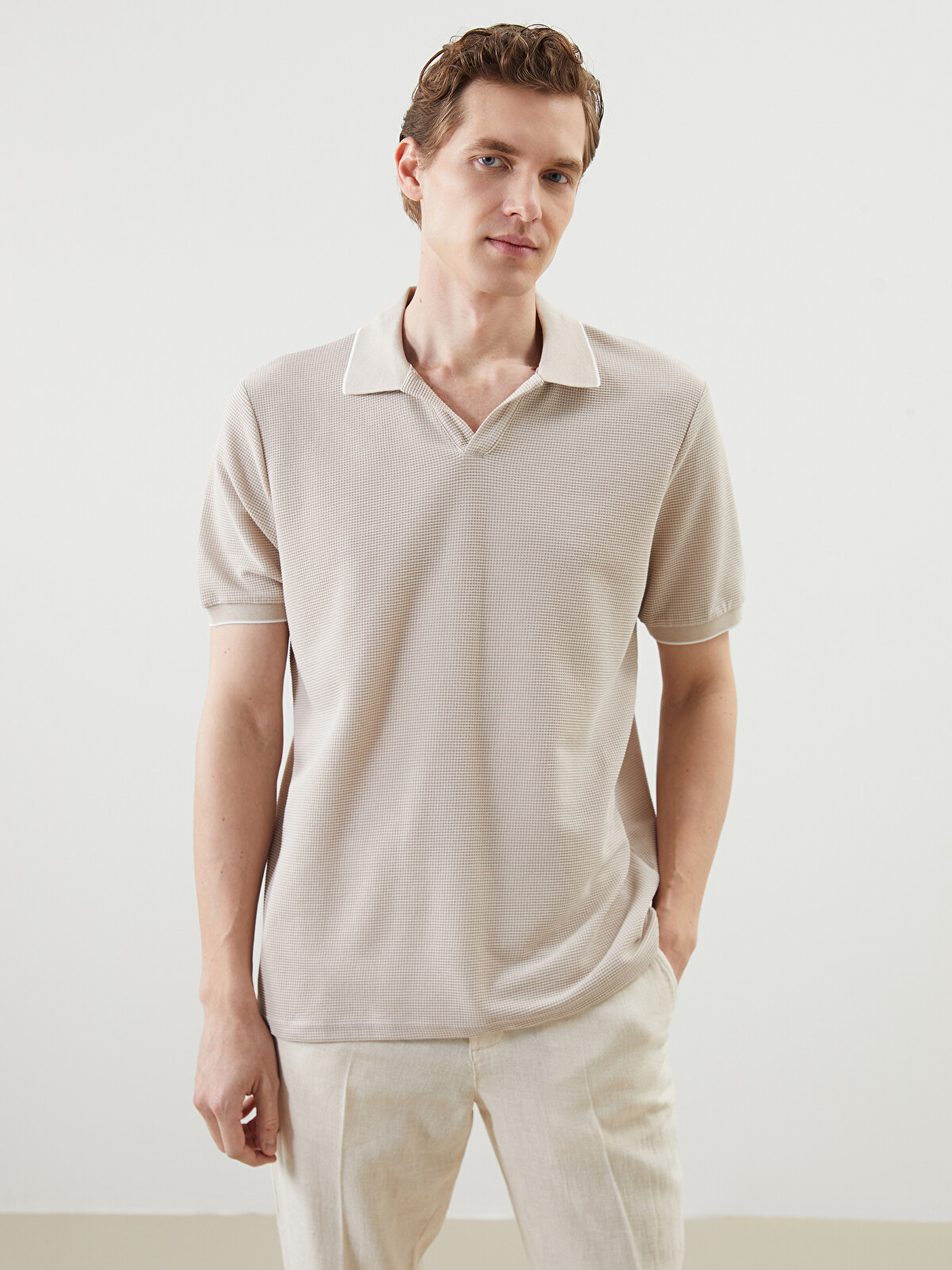 SOUTHBLUE Polo Neck Short Sleeve Men's Textured T-Shirt - S5CR66Z8