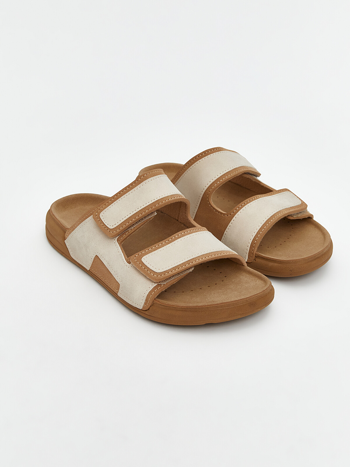 8yards Men’s MODE SHAPE ベージュ LCW STEPS Double-Strap Velcro Men's Slippers - S5CT16Z8-D8X | LC