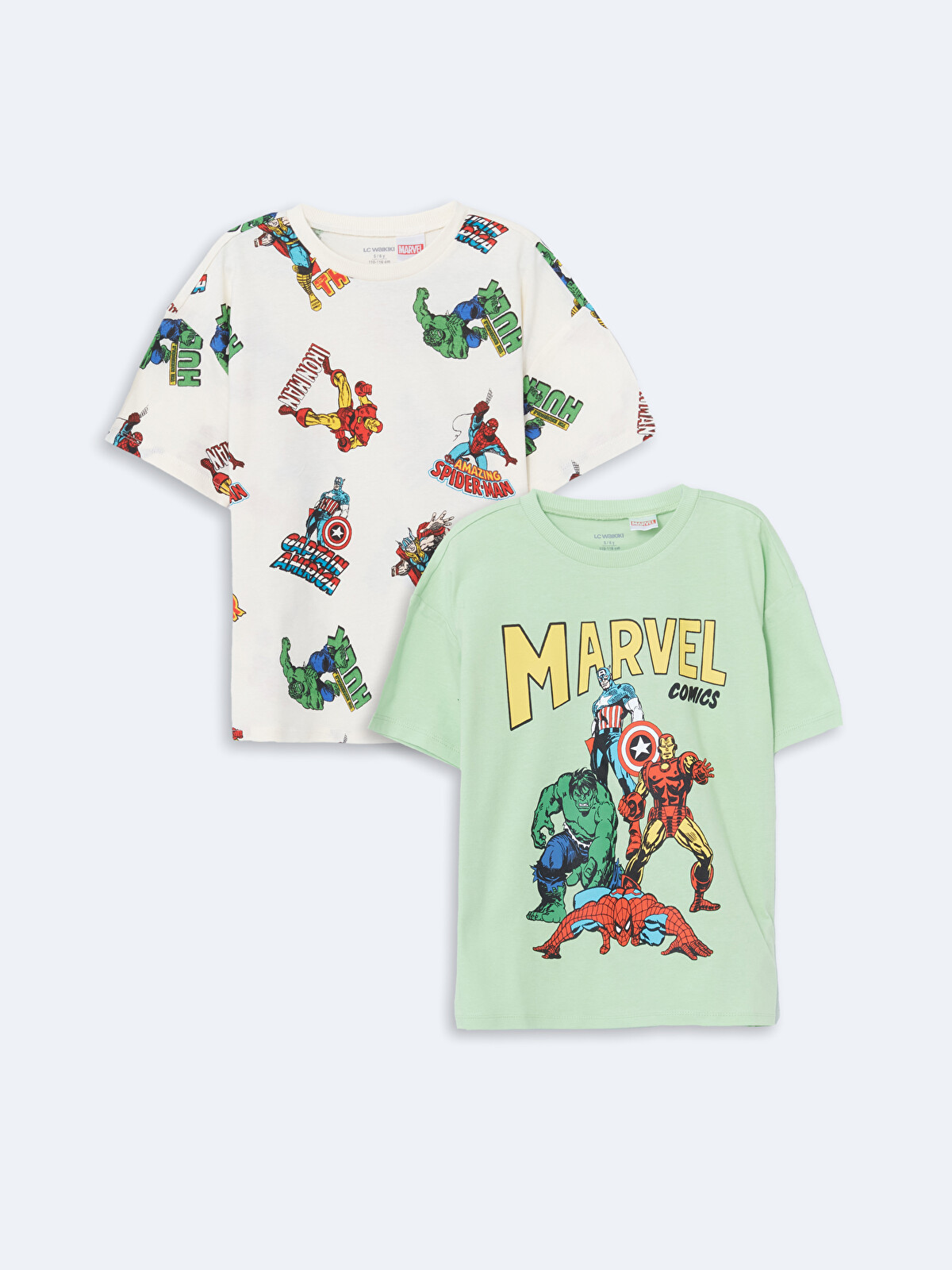 LCW Kids Yeşil Marvel Baskılı Erkek Bebek Tişört 2'li Takım
