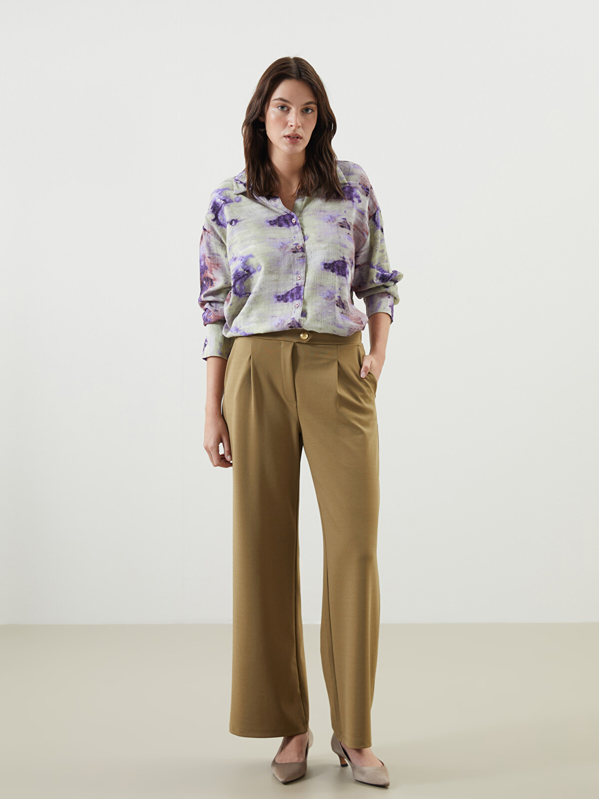 LCW Vision Loose Fit Krep Kadın Pantolon - S5DE00Z8-L0G | LC Waikiki
