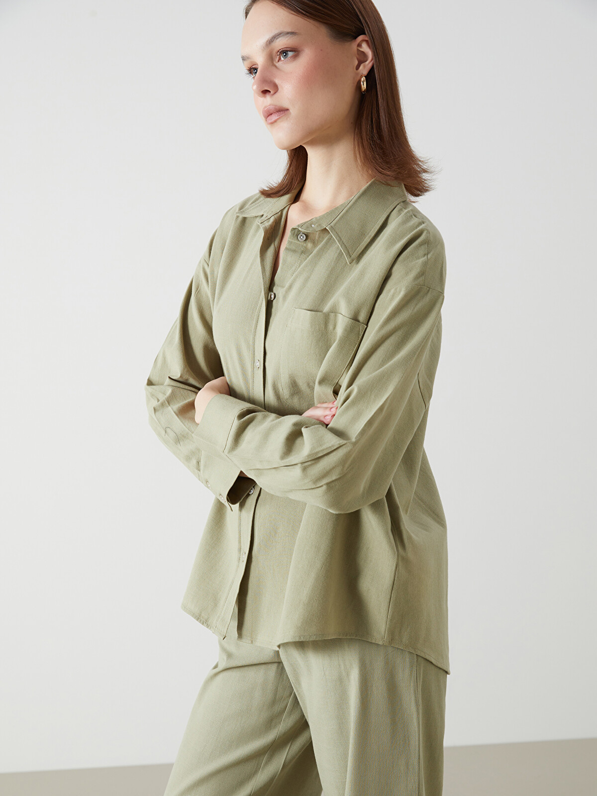 LCW Vision Oversize Linen Blend Women's Shirt - S5DG07Z8-K6G | LC