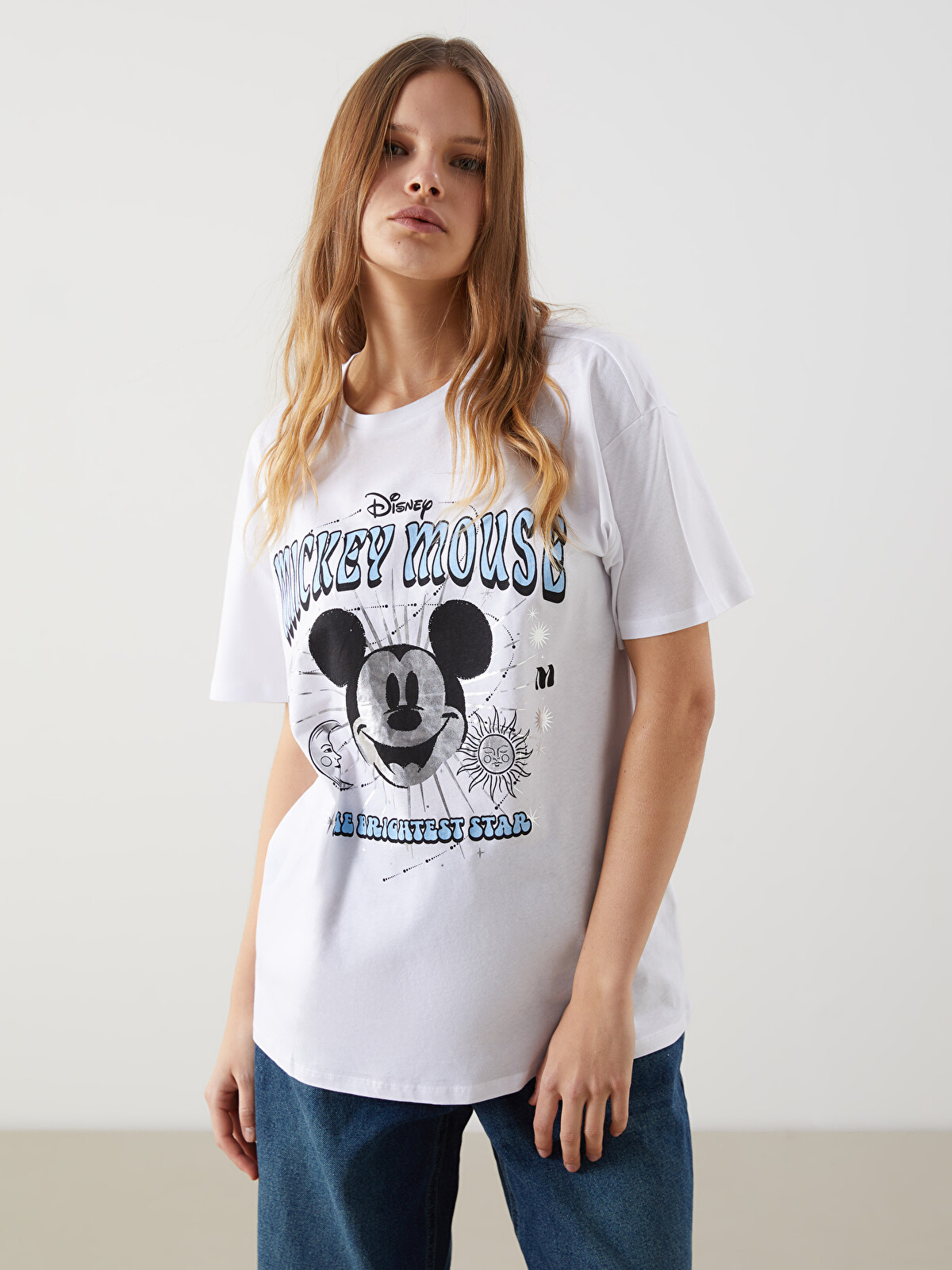 XSIDE Bisiklet Yaka Mickey Mouse Baskılı Kadın Tişört - S5DH66Z8