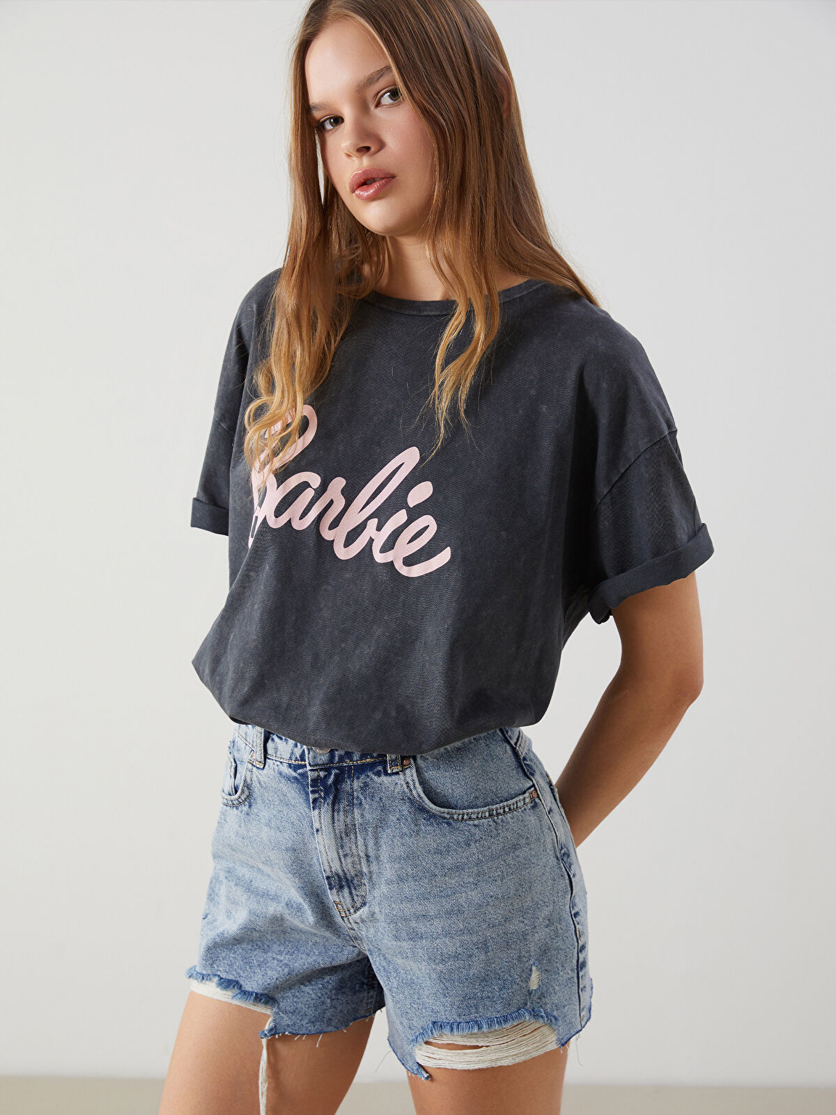 XSIDE Tricou Barbie Imprimat cu Guler Rotund pentru Femei