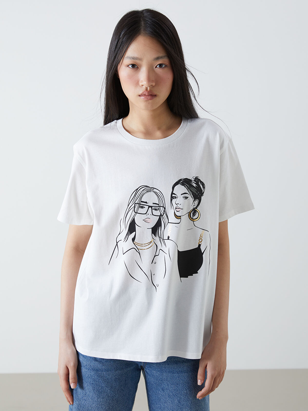 ウェア KI0-Y58-601 LCW Vision Crew Neck Printed Jersey Women's T-Shirt -S5DI39Z8-R9J
