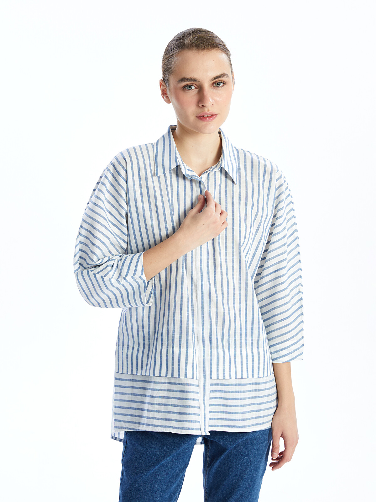 LCWAIKIKI Classic Loose Fit Striped Women's Shirt - S5DJ42Z8-LEN