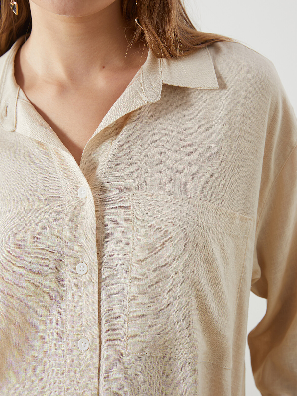 XSIDE Linen Blend Women's Shirt - S5DK04Z8-VHM | LC Waikiki