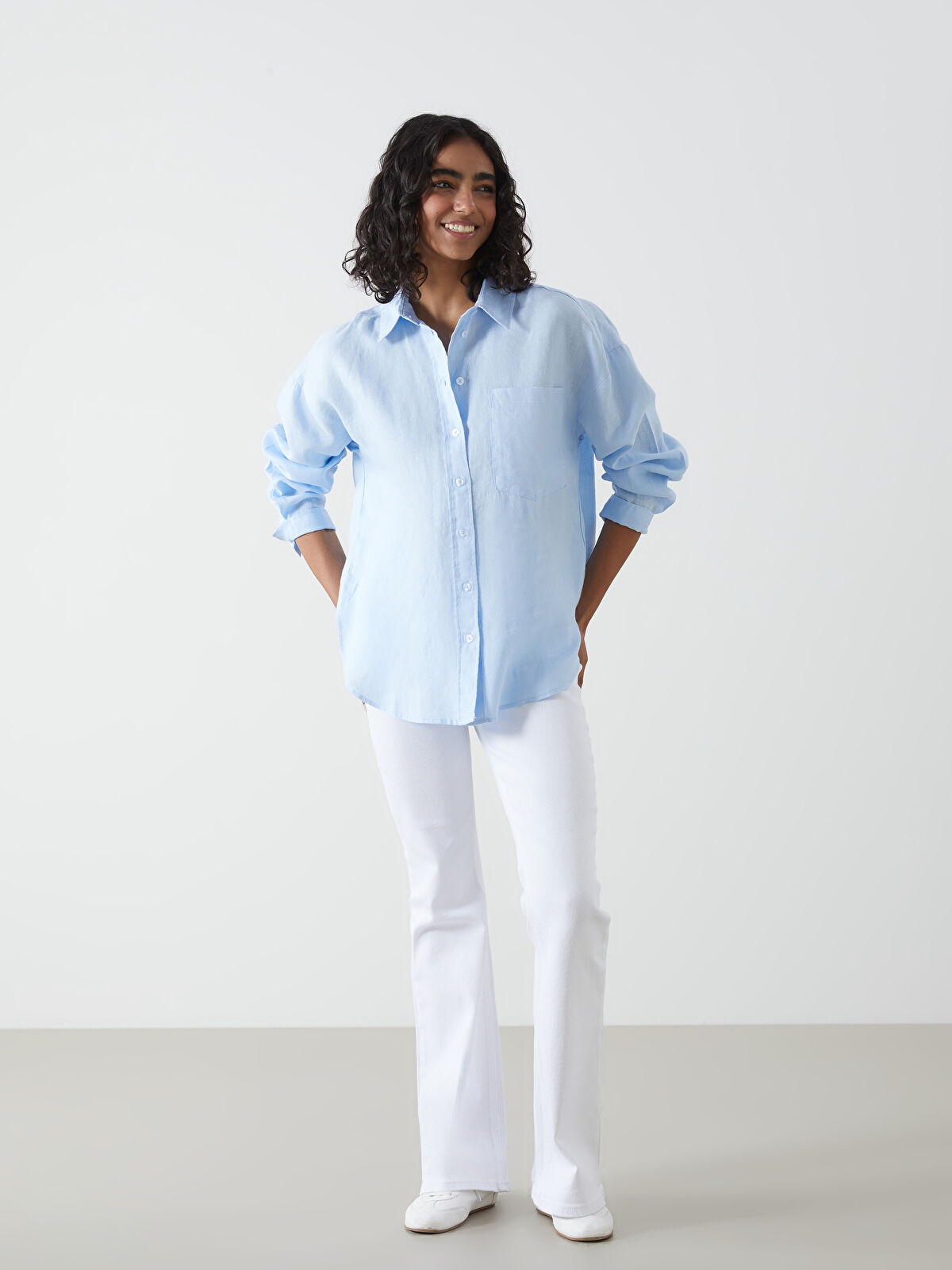 XSIDE Oversize 100% Linen Women's Shirt -S5DK06Z8-CSV - LC