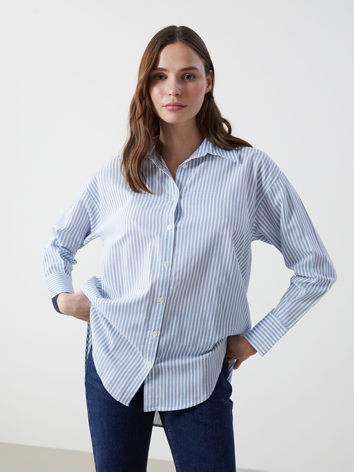 LCWAIKIKI Classic Striped Women's Shirt Tunic -S5DK11Z8-LEN