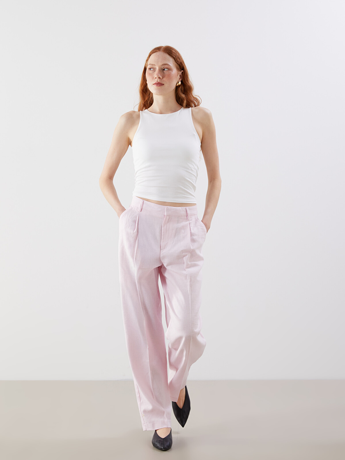 LCW Vision Linen Blend Women's Pleated Trousers - S5DT49Z8-CVR