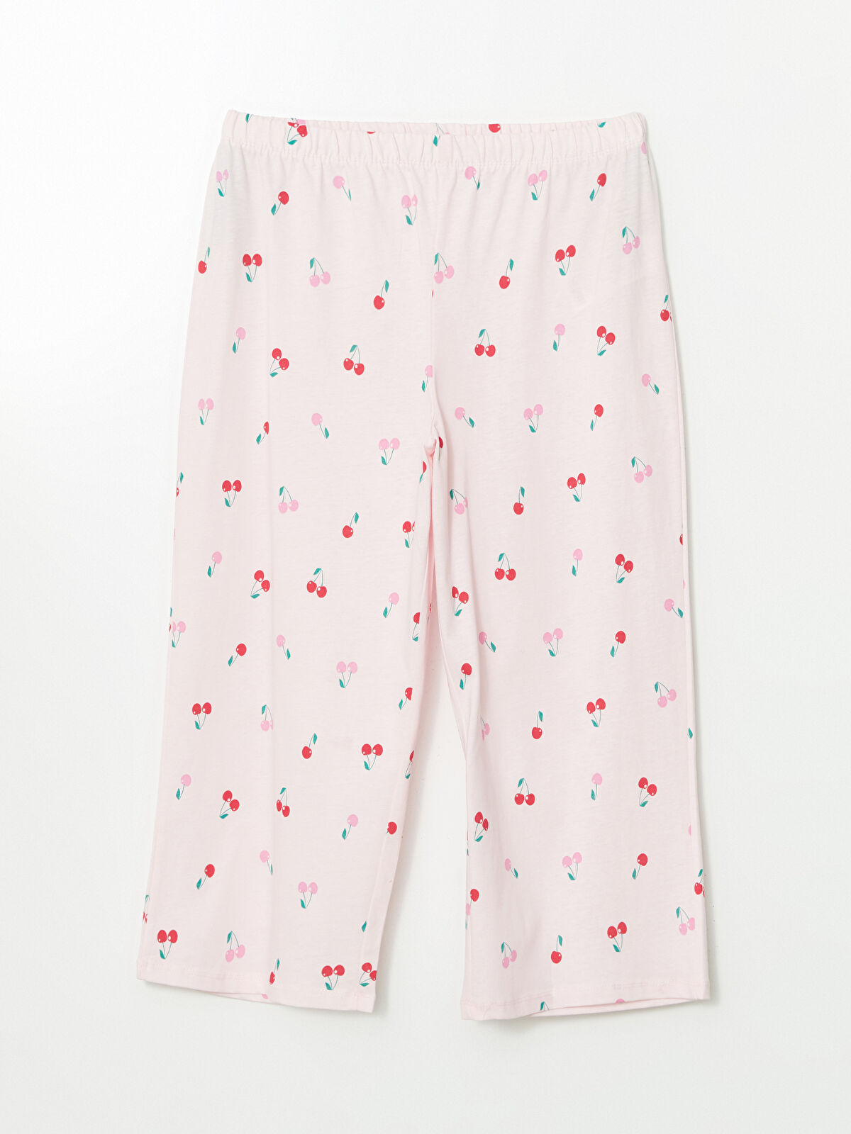 LCW Young Pembe Bisiklet Yaka Baskılı Kadın Kaprili Pijama Takımı