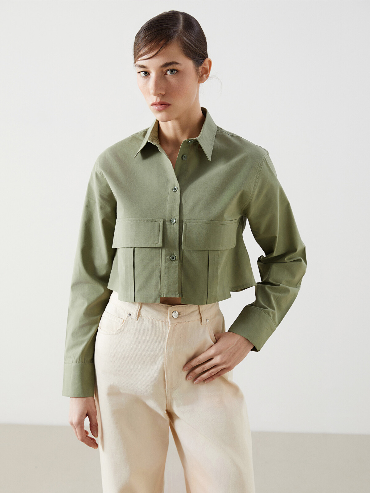 wa LCWAIKIKI Classic Cămașă Crop Poplin Pentru Femei - S5EC02Z8-GUY