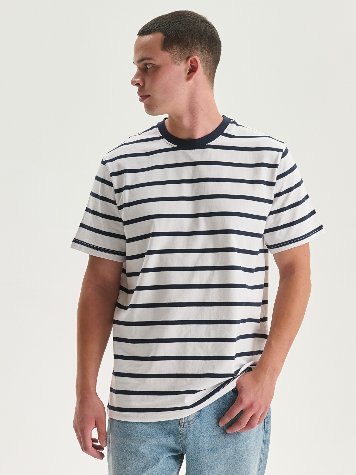 XSIDE Crew Neck Striped Jersey Men's T-shirt - S5ED00Z8-LFC | LC