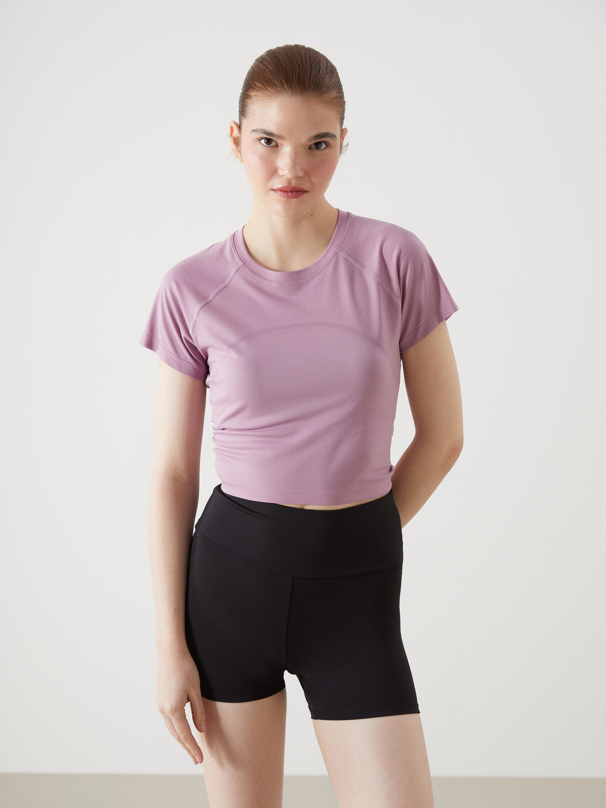 XSIDE ACTIVE Crew Neck Crop Women's Sports T-shirt - S5EE36Z8-PMT