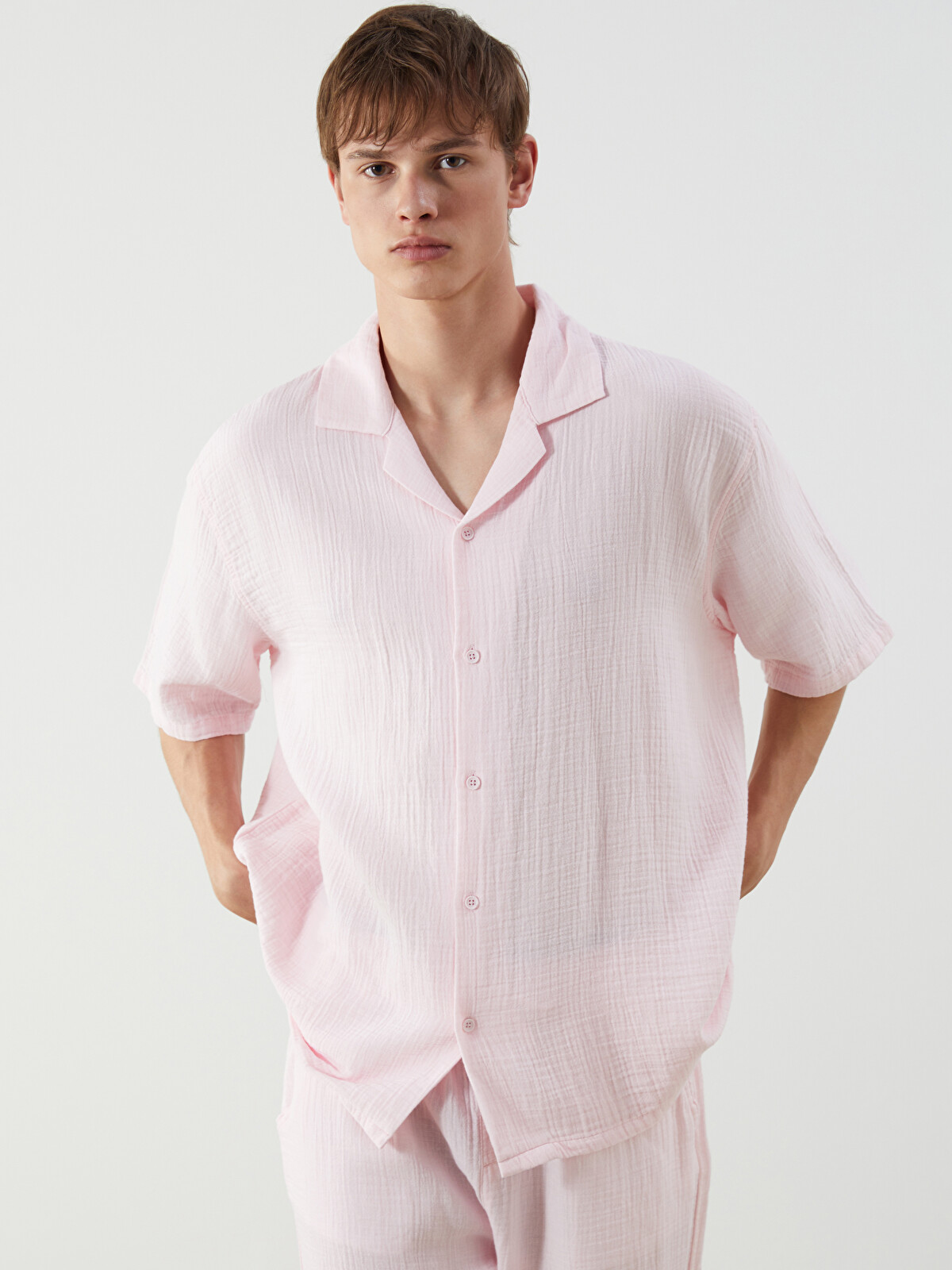 XSIDE Men's Short Sleeve Muslin Resort Collar Shirt - S5EF75Z8-FUJ
