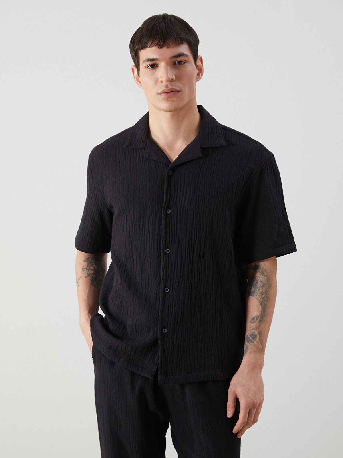 XSIDE Men's Short Sleeve Muslin Resort Collar Shirt - S5EF75Z8-RQL