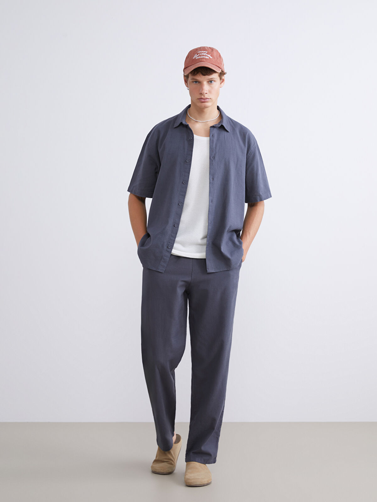 XSIDE Antrasit Rahat Kalıp Keten Görünümlü Erkek Pantolon