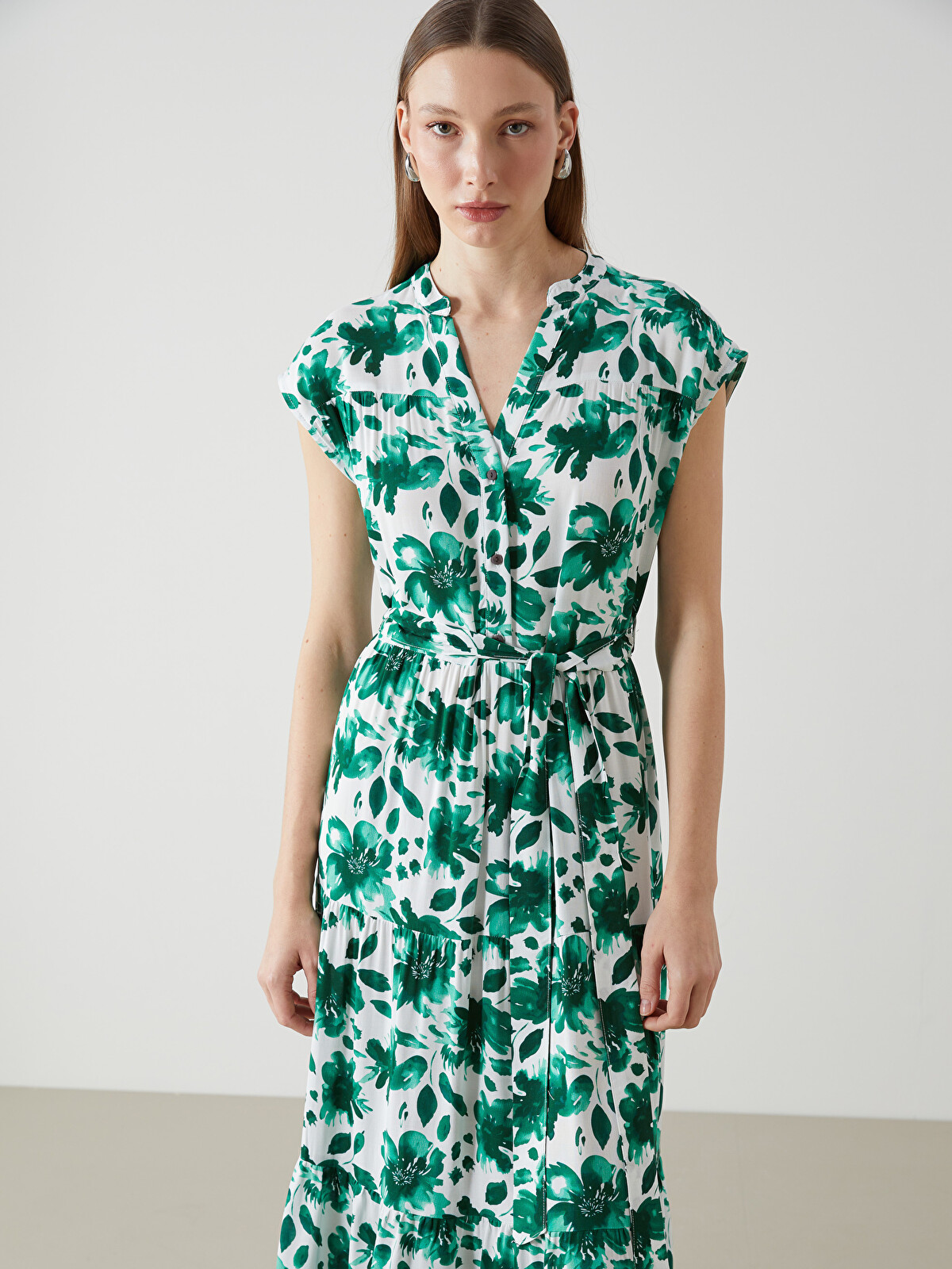 LCW Vision Notch Neck Floral Dress - S5EL79Z8-LRR | LC Waikiki