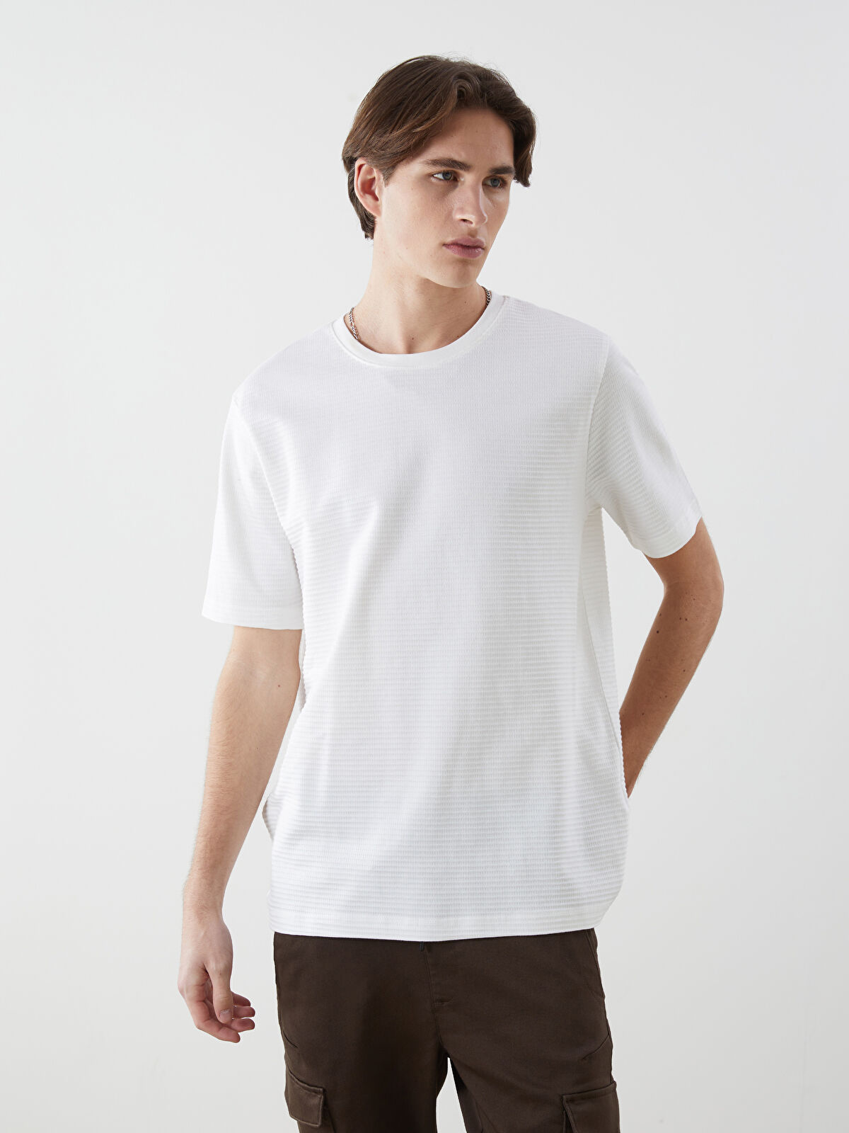 NERDY 公式 Lundry 半袖 Tシャツ(25SS) (White/Cream/Charcoal) XSIDE Crew Neck Men's T-Shirt -S5EM86Z8-R9J - LC Waikiki