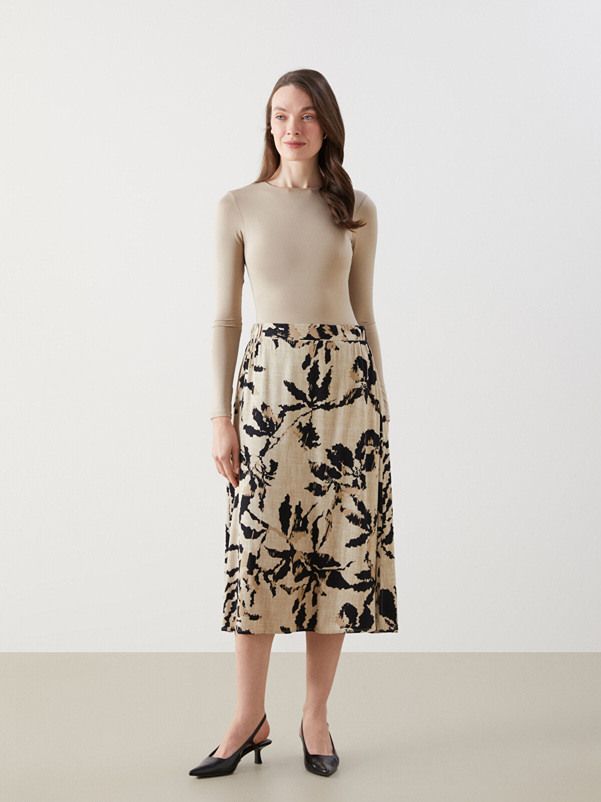 LCW Grace Waist Zippered Patterned Women's Skirt - S5EN03Z8-LRA