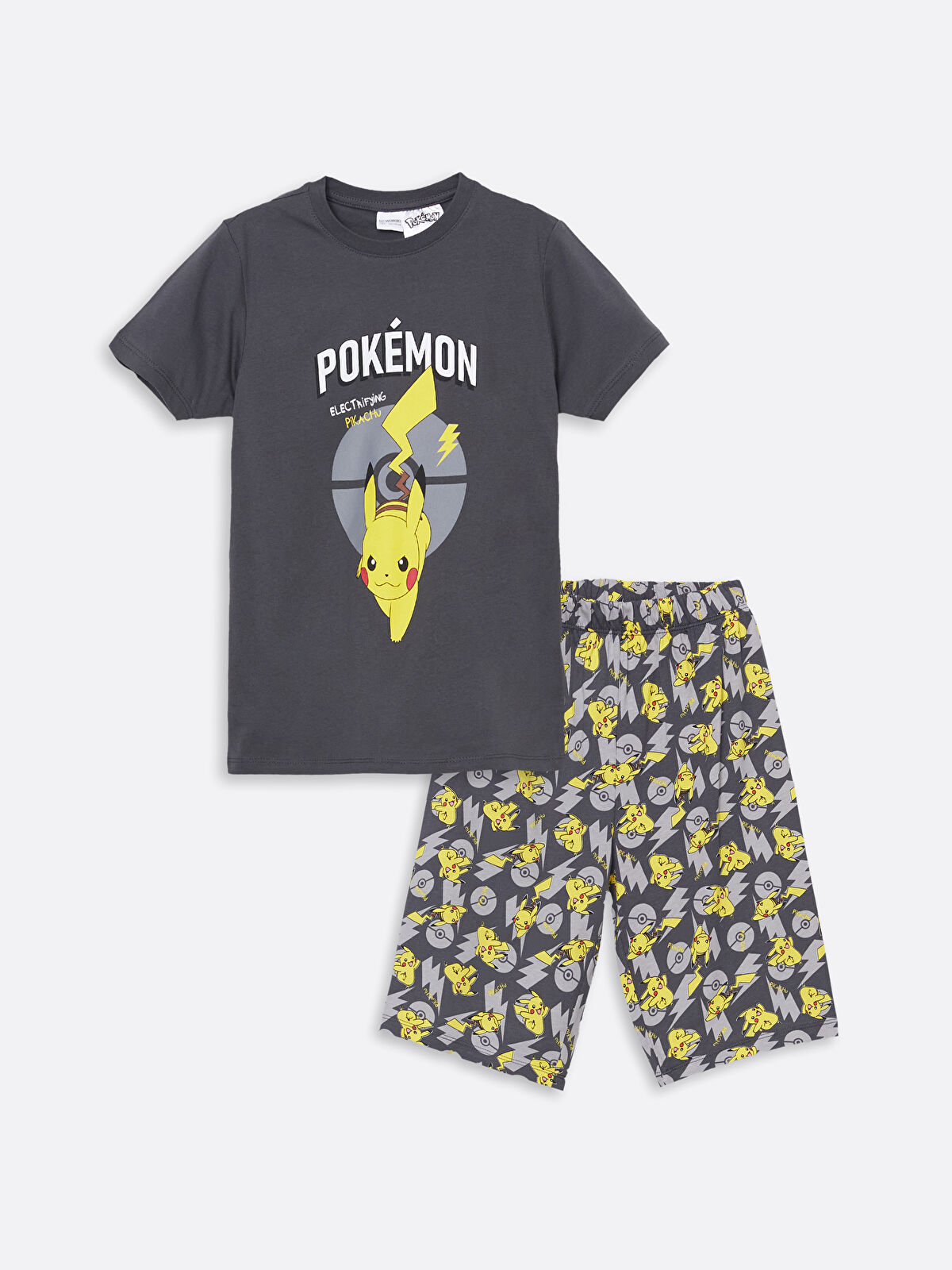LCW Kids Bisiklet Yaka Pikachu Baskılı Kısa Kollu Erkek Çocuk Şortlu Pijama Takımı