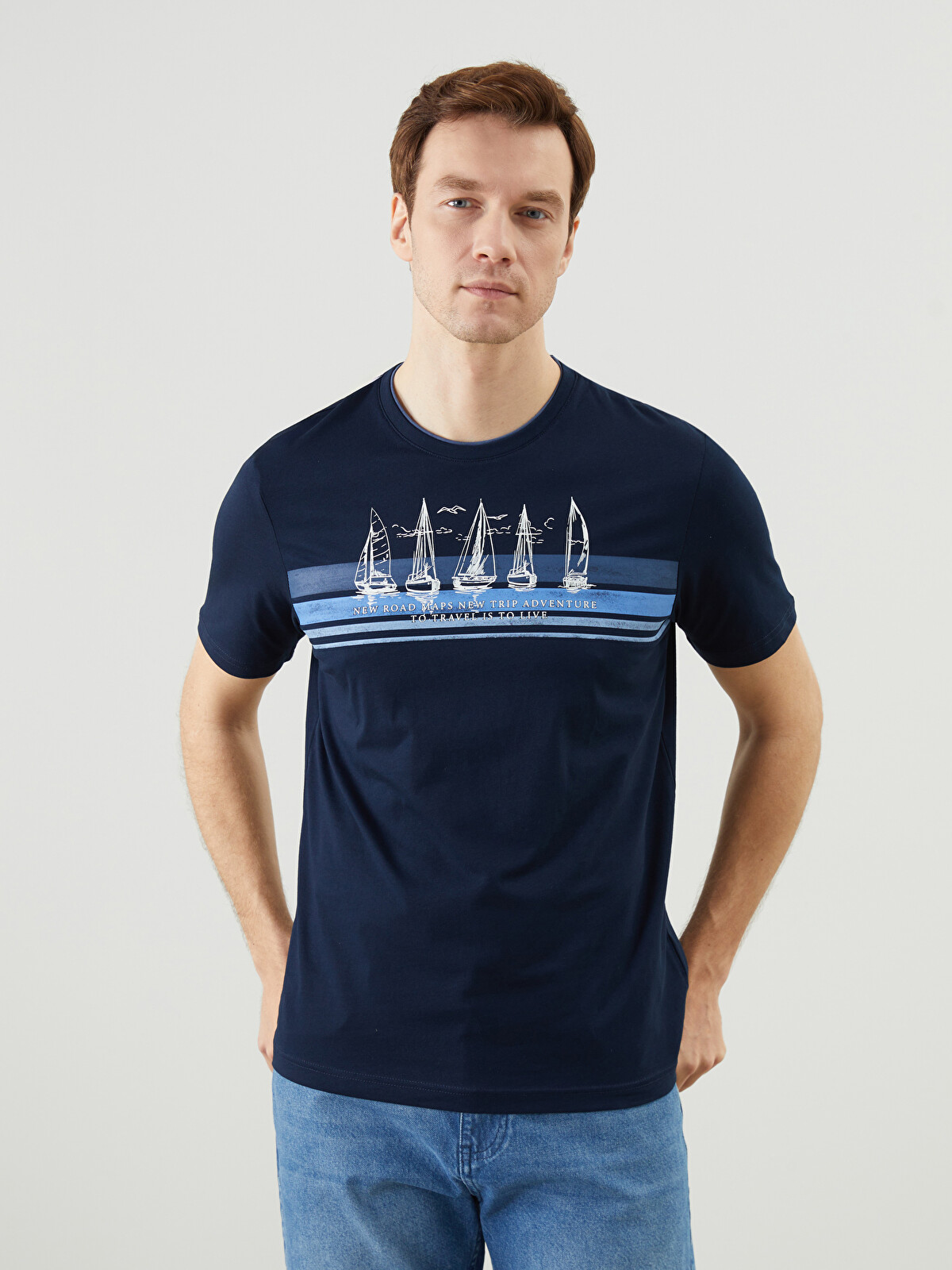 LCWAIKIKI Classic Crew Neck Short Sleeve Printed Combed Cotton